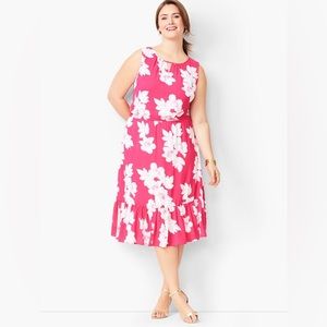 Talbots Pink Floral Flounce-Hem Midi Sleeveless Dress.  Size 10
